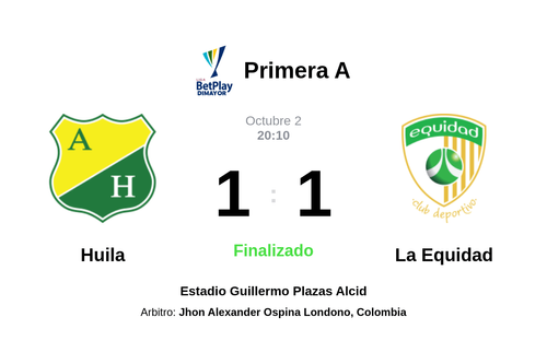 Resultado del partido Huila vs La Equidad