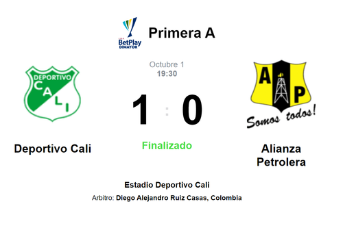 Resultado del partido Deportivo Cali vs Alianza Petrolera