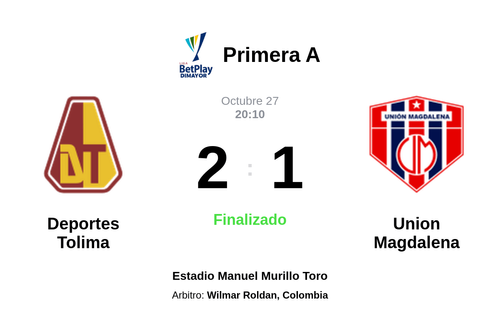 Resultado del partido Deportes Tolima vs Union Magdalena