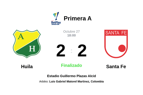 Resultado del partido Huila vs Santa Fe