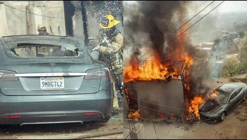 Video: Por conectar su Tesla a poste de luz terminó incendiando su casa en Tijuana