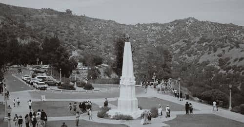 Tourists Around the Astronomers Monument in the Square in Front of Griffith Observatory