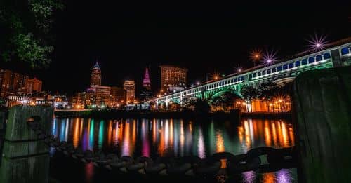 Reflection of Illuminated Buildings in Water at Night