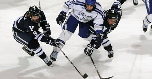 Men's in Blue and White Jersey Shirt Playing Hockey