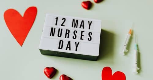 Nurses Day Sign with Hearts and Syringes