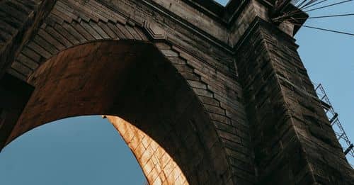 Famous suspension bridge against cloudless blue sky