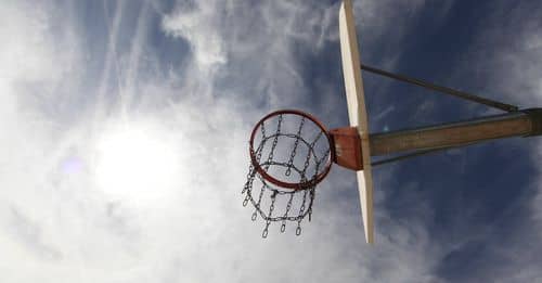 Low-angle Photography of Red and White Basketball System