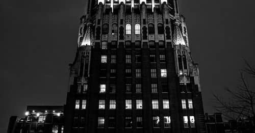 Grayscale Photo of the Bank of America Building in Baltimore