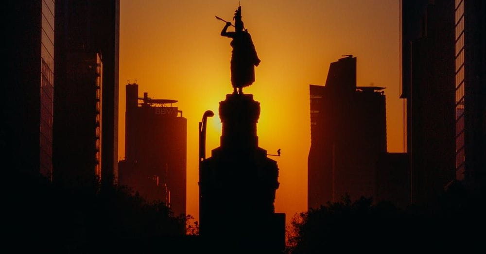 Silhouette of a Statue in a City at Sunset, Mexico City, Mexico