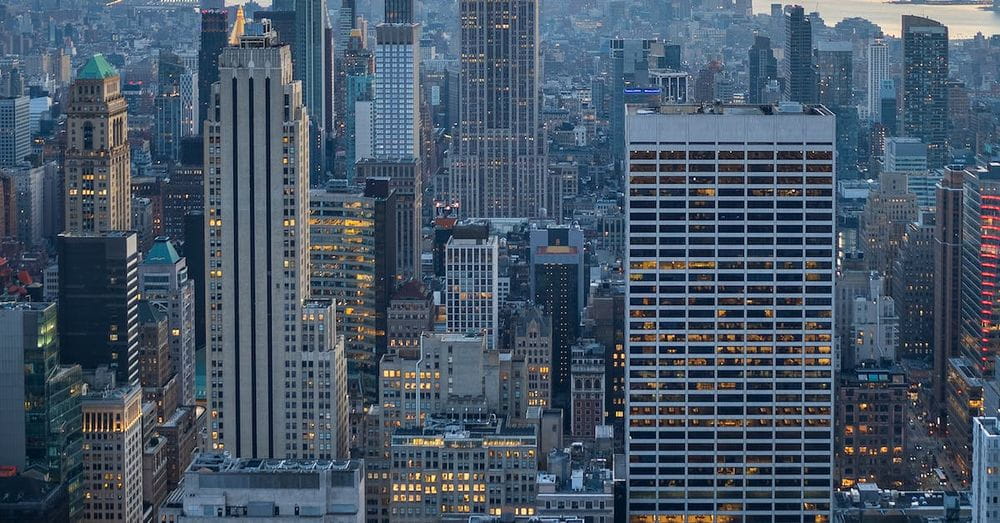 New york city skyline at sunset