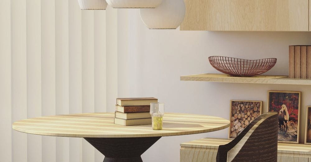 Round Beige and Brown Wooden Table and Chair